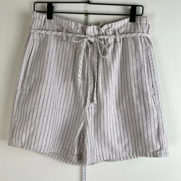 rag & bone Striped Shorts Size 30 Ivory Cream Linen Blend Paperbag High Waist - Picture 6 of 13